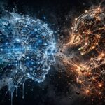 Conceptual illustration comparing diffusion models and GANs as two AI image generation approaches