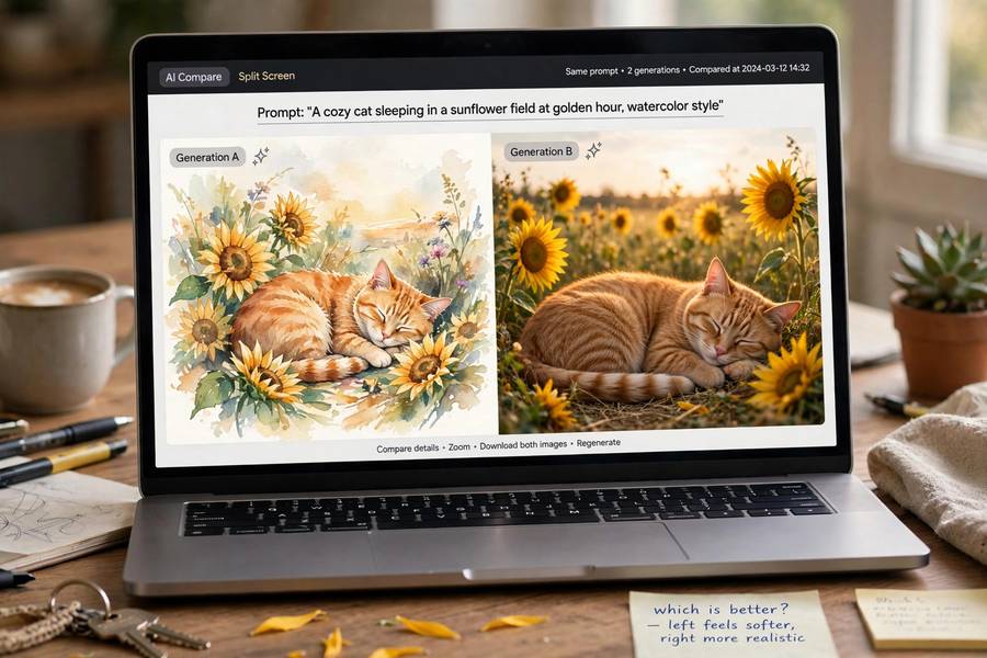 Side-by-side comparison of two AI-generated images from the same prompt
