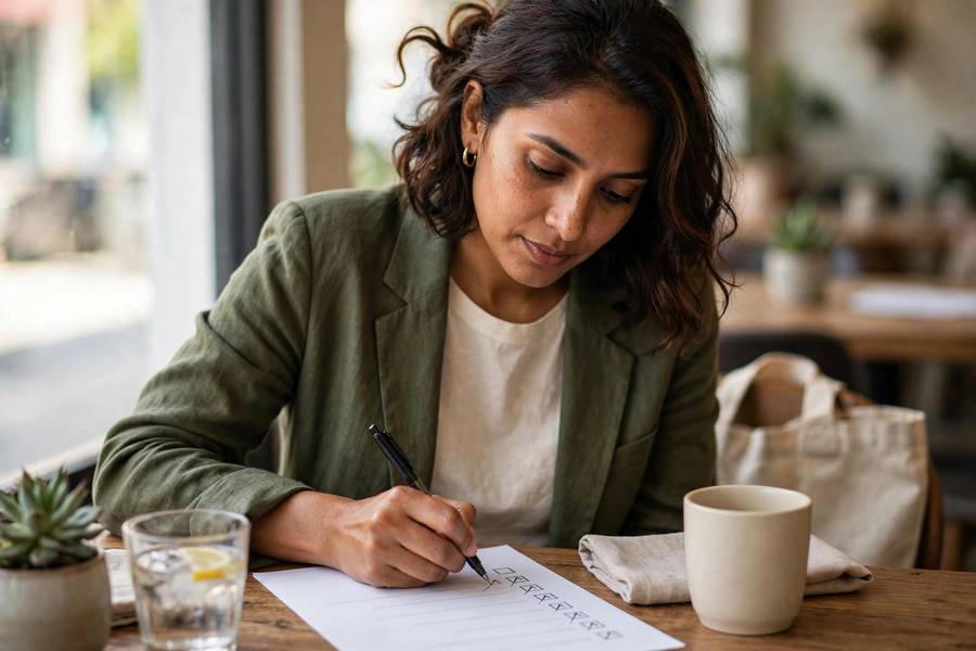 Entrepreneur checking off business launch checklist