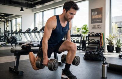 Runner doing Bulgarian split squats as strength training for runners