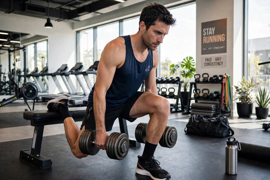 Runner doing Bulgarian split squats as strength training for runners