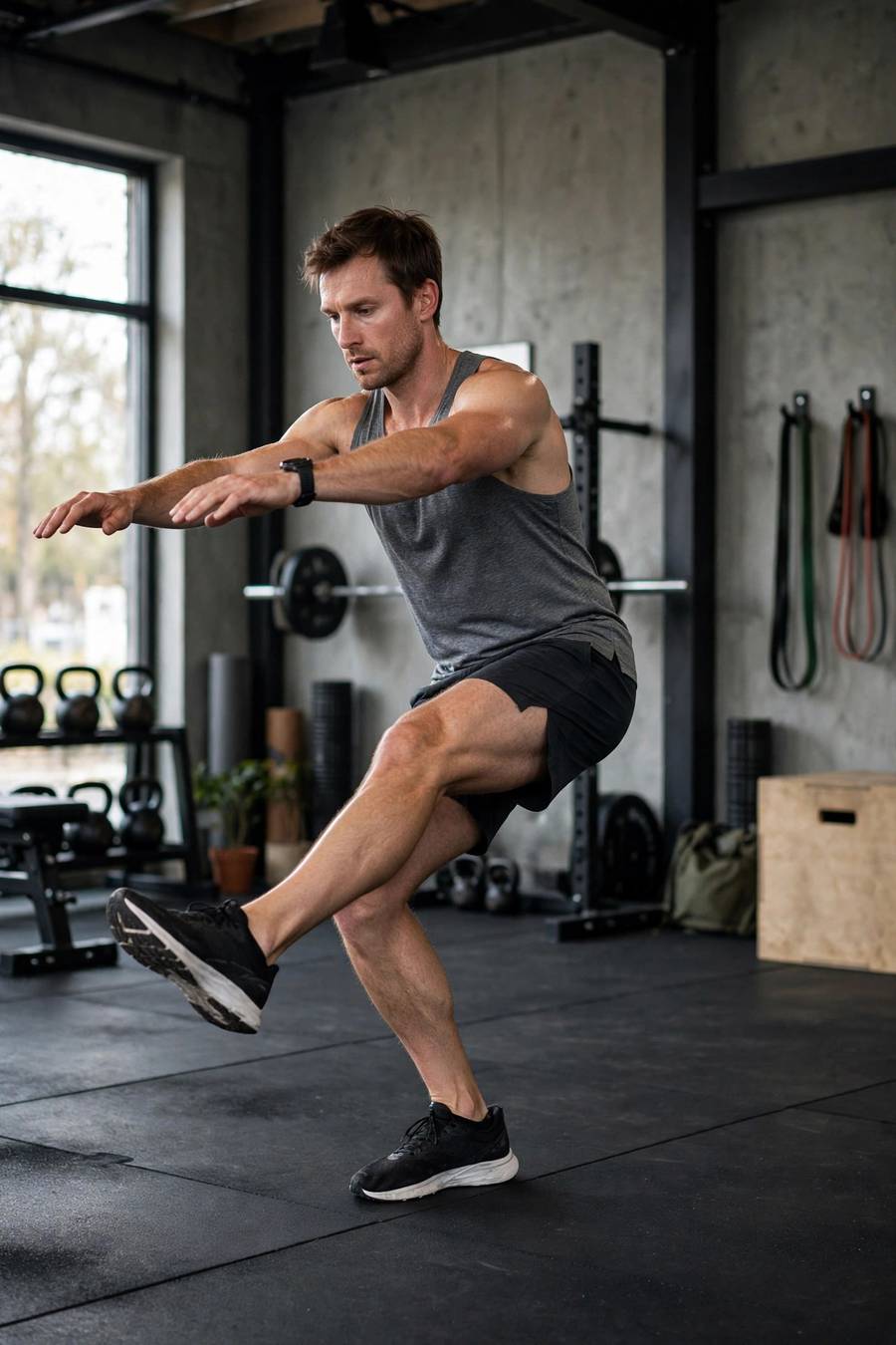 Runner doing single-leg exercise with good form