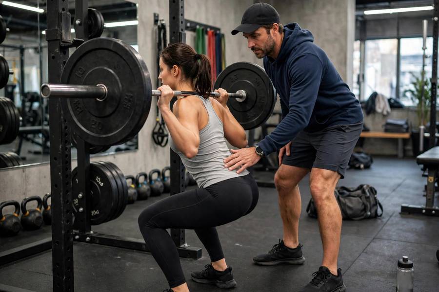 Coach correcting an athlete's lifting technique