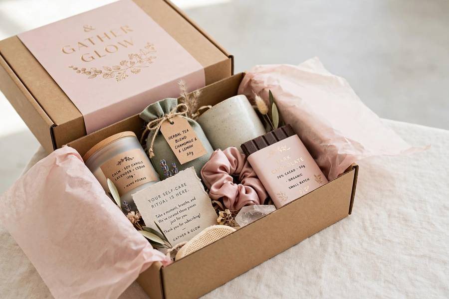 Opening a beautifully packaged box, the goal of subscription box packaging ideas