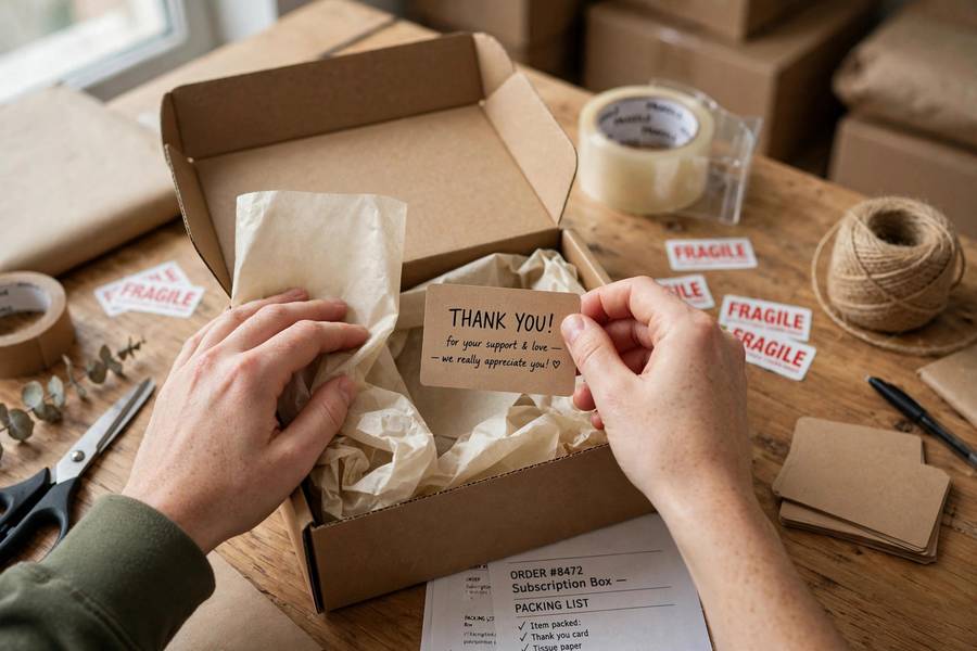 Adding tissue and a personal note, the finishing touches in subscription box packaging ideas