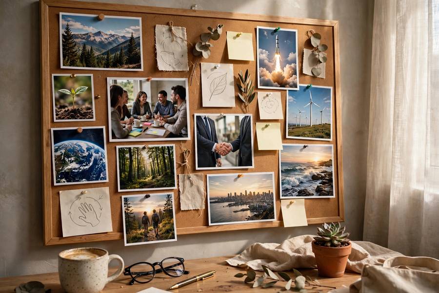 Vision board with company goals and aspirations