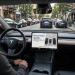 Tesla Autopark automatically parallel parking the car on a city street