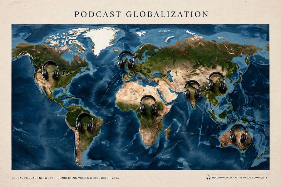Global podcast distribution enabled by multilingual text to speech voices