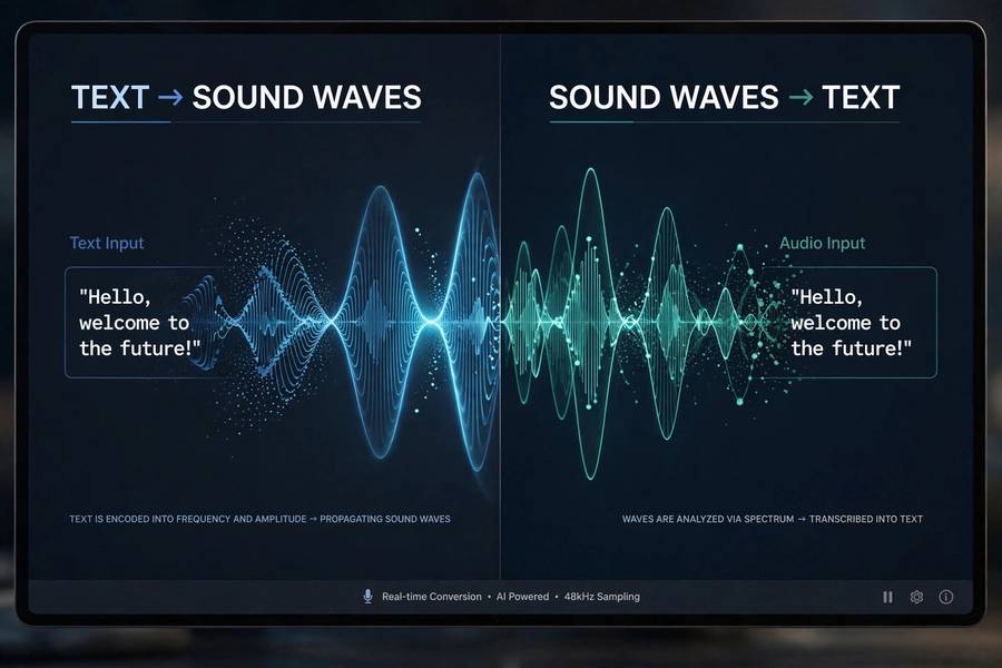 Visual comparison of text to speech vs speech to text conversion directions