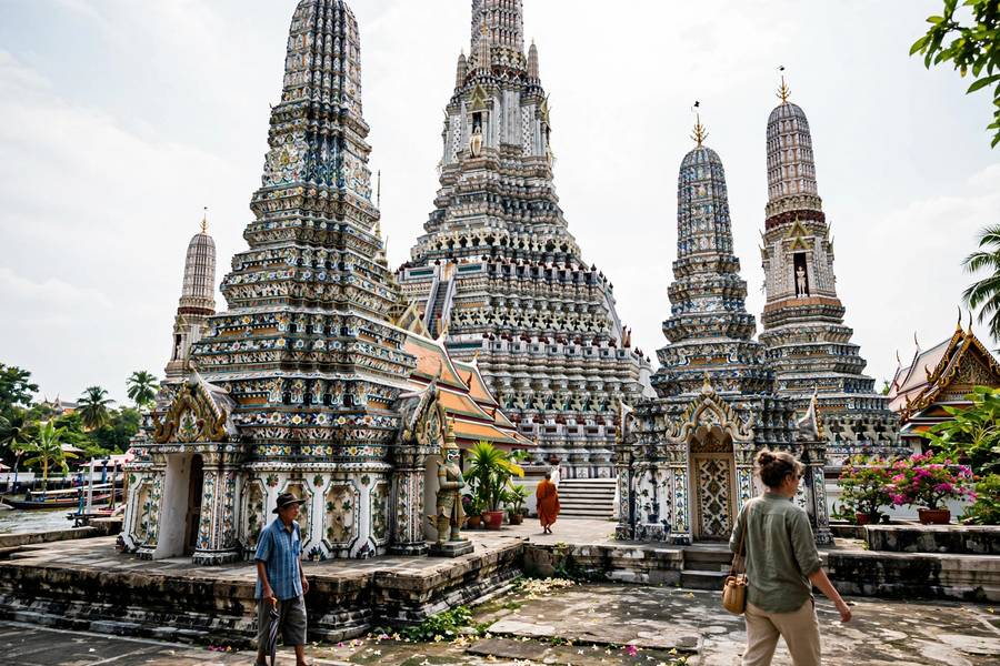 Wat Arun temple in Bangkok with traditional Thai architecture