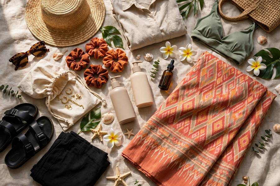 Thailand packing flat lay for women with sarong