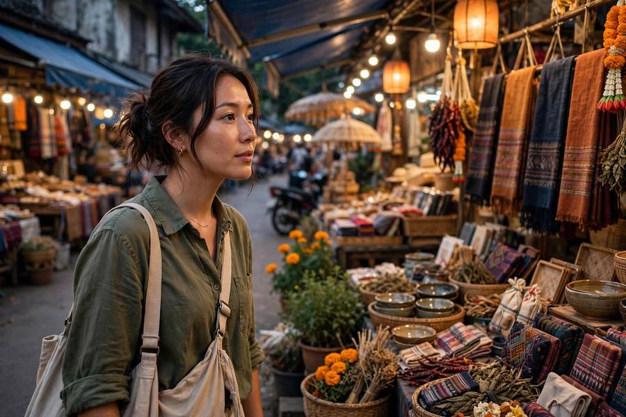 Woman exploring Chiang Mai night market