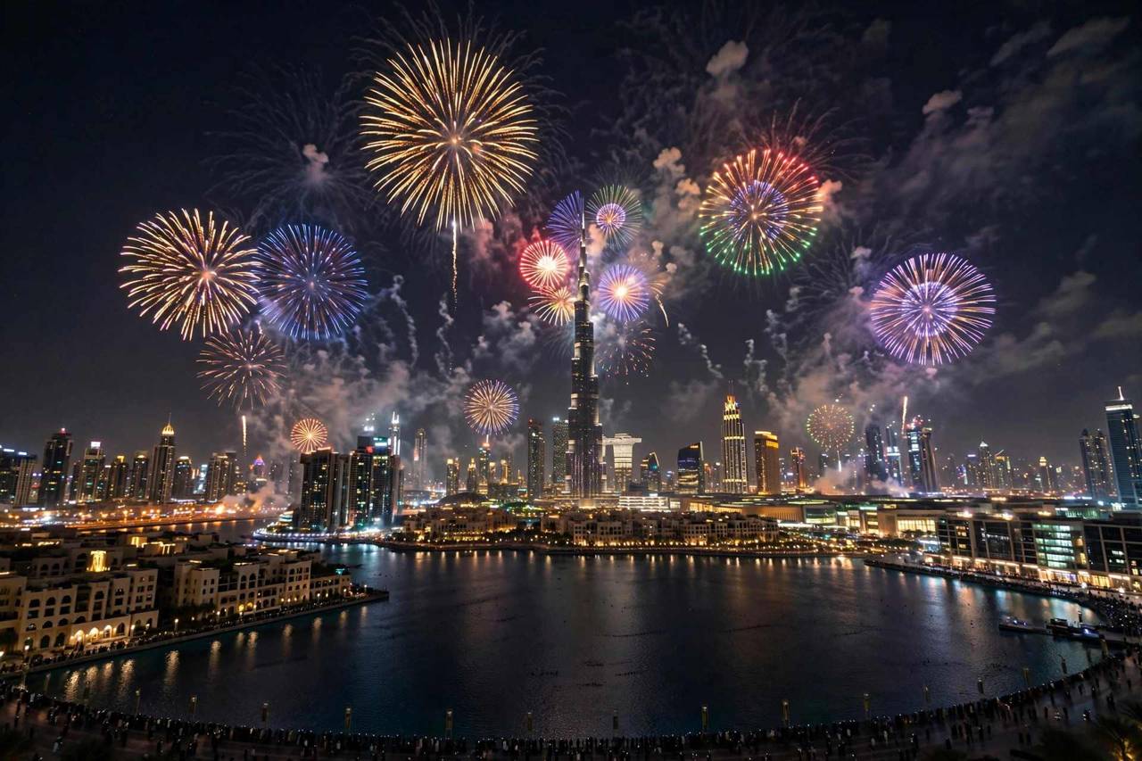 Fireworks over the Burj Khalifa during Dubai New Year celebrations