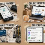 Tokenization Use Cases in Payments: Where Tokens Do the Work A collage showing mobile payments, online shopping, transit, and subscriptions using tokenization