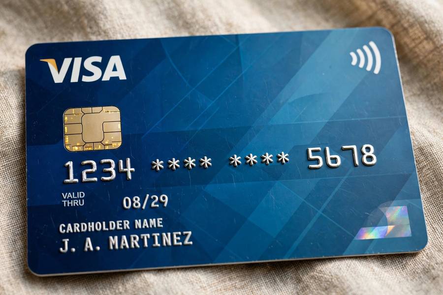 A credit card with middle digits masked by asterisks showing data masking