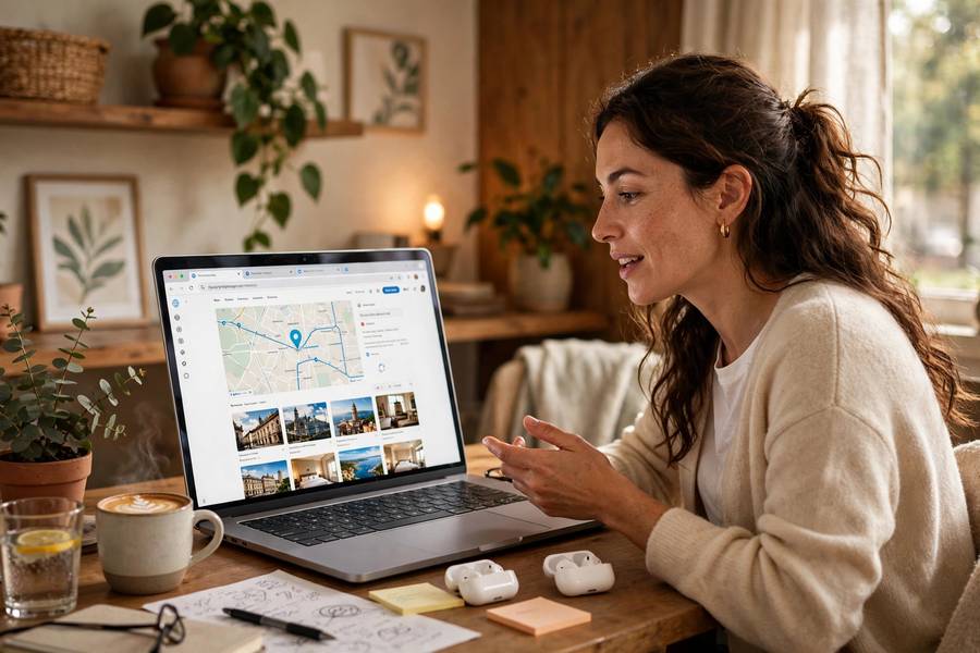 A conversational AI agent using web browsing tools on a laptop