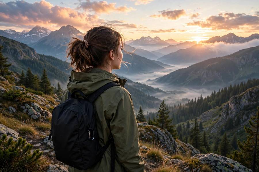 Traveler with small backpack representing experiential minimalism