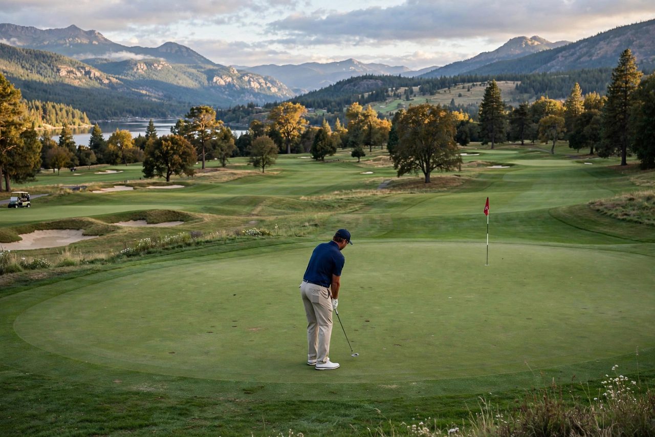 A golfer lining up a putt on a championship green, evoking Clark's wire-to-wire US Open win