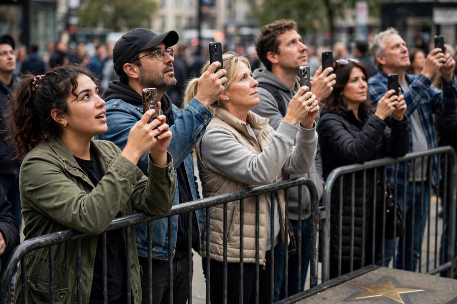 Fans gathered behind barriers at a star dedication