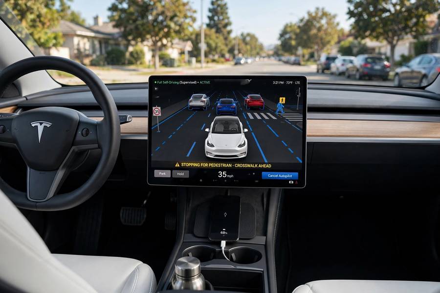 Tesla touchscreen self-driving visualization for Waymo vs Tesla
