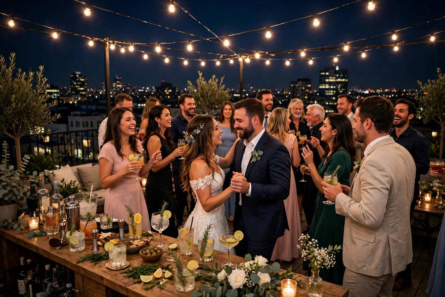 A rooftop bar takeover — venue-based wedding after party ideas for the whole crew