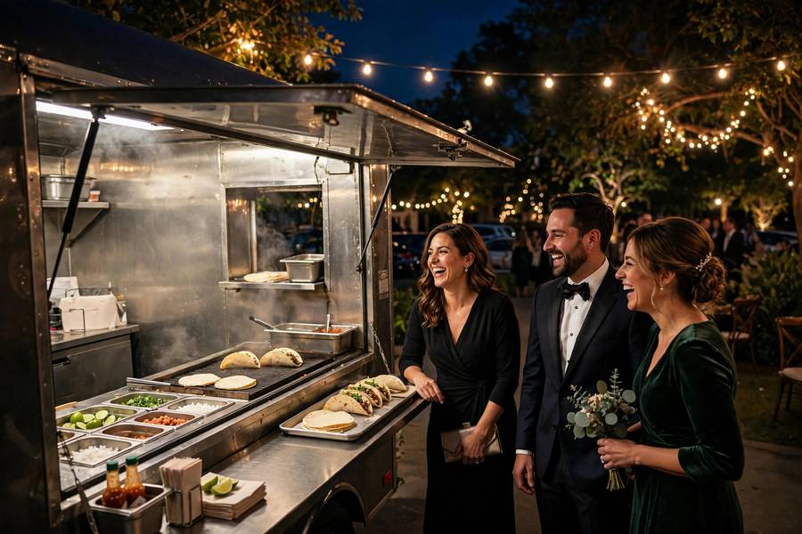 A late-night taco truck — food-focused wedding after party ideas guests love