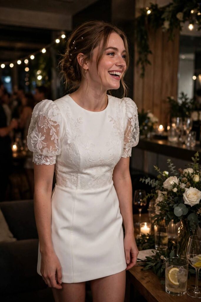 Bride in after-party mini dress