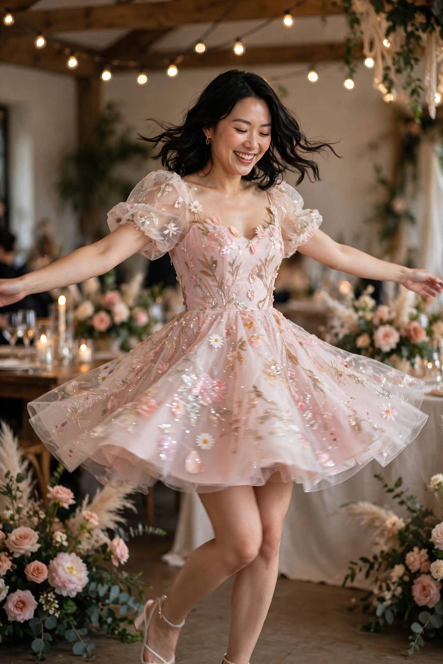 Bride changing into reception outfit