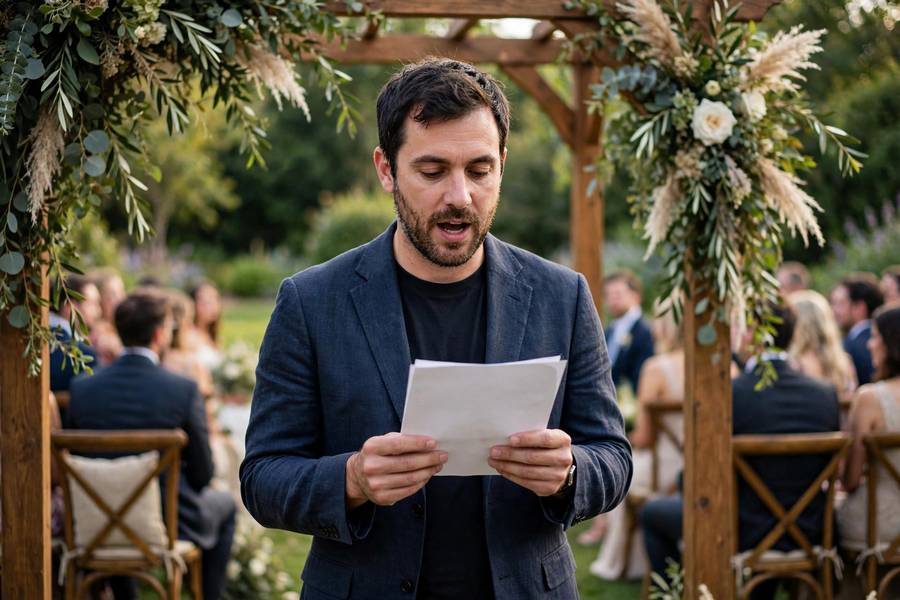 Guest reading at secular wedding ceremony