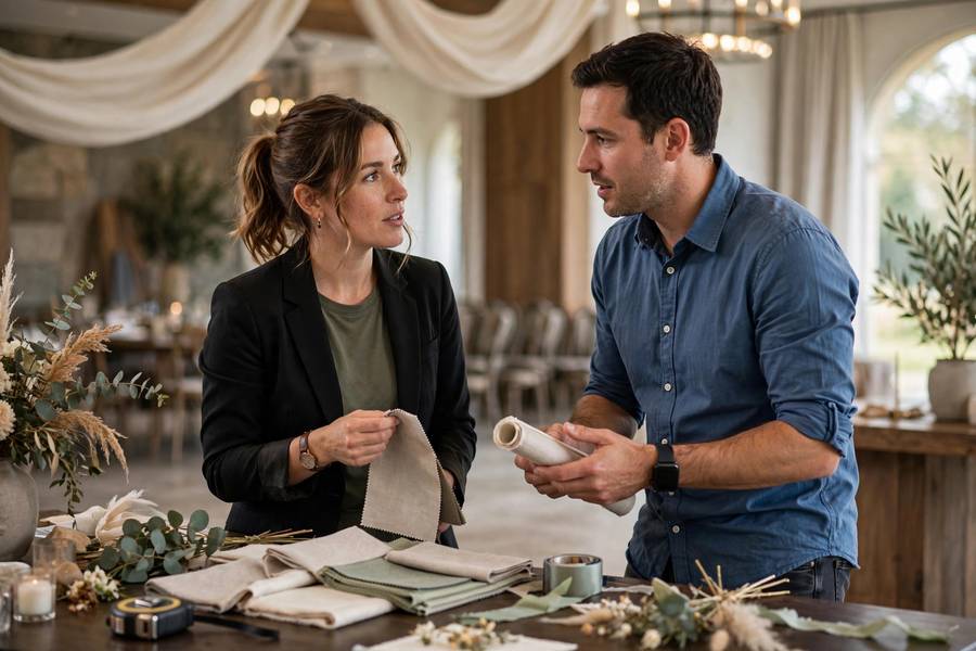 Coordinators discussing wedding setup
