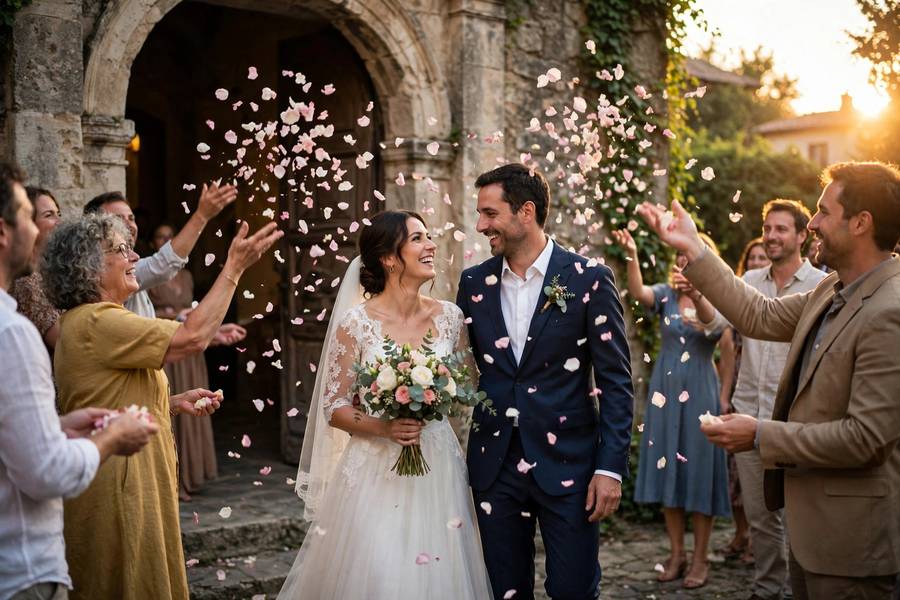 Flower petal shower — romantic wedding exit ideas that venues almost always allow