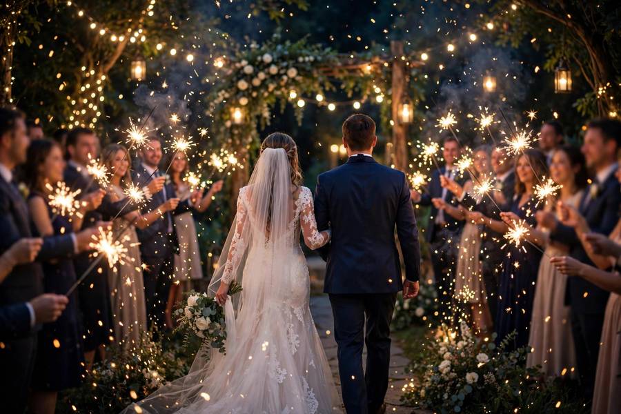 Night wedding sparkler exit