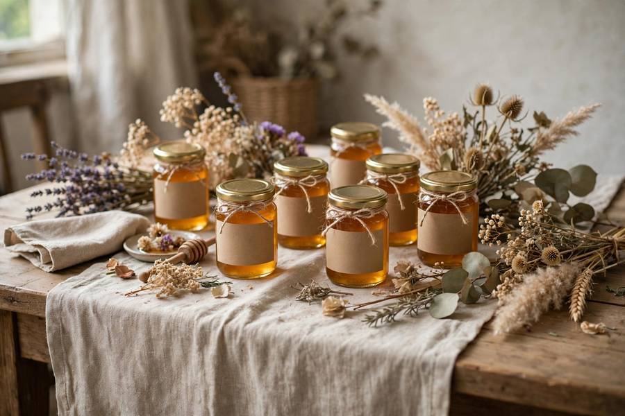 Local honey jars as wedding favors — edible wedding favor ideas guests actually take home