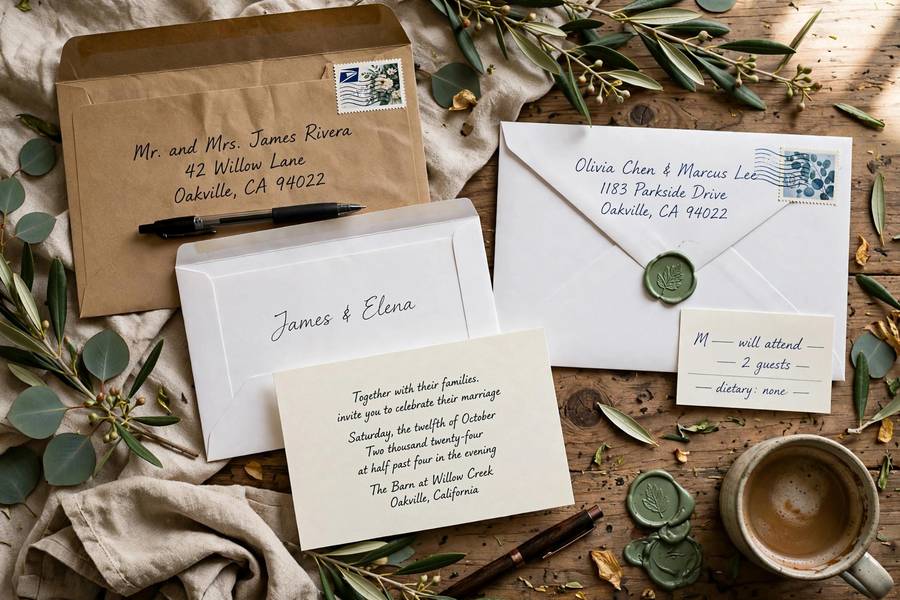 Outer and inner envelopes side by side — wedding invitation addressing uses both for formal events
