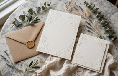 An elegant wedding invitation suite — proper wedding invitation wording sets the tone for the day