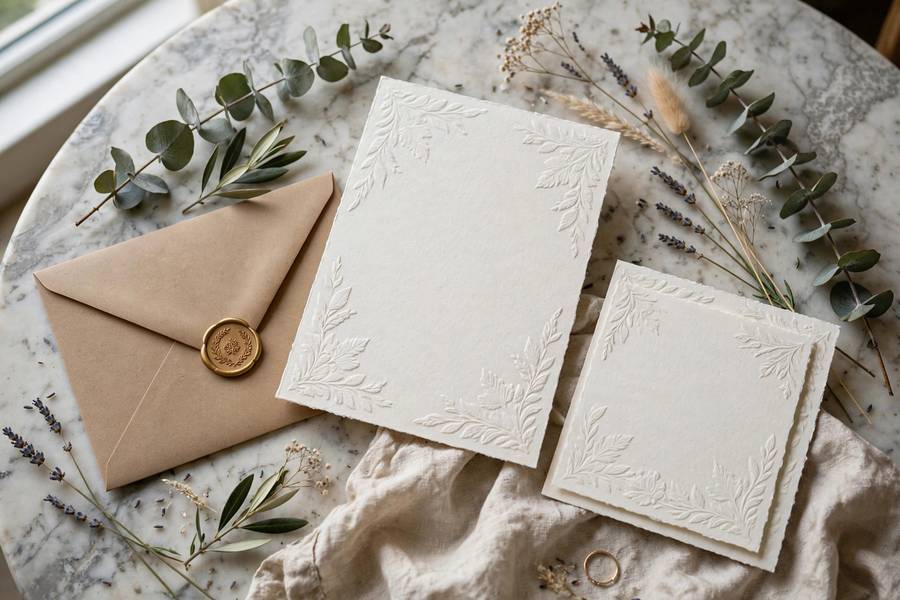 An elegant wedding invitation suite — proper wedding invitation wording sets the tone for the day