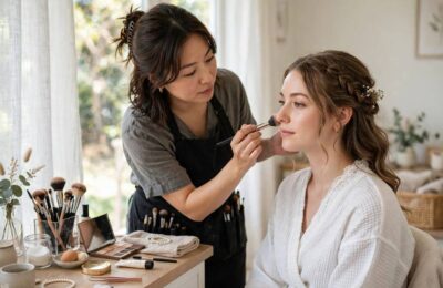 A makeup artist at work — professional wedding makeup tips start with the trial