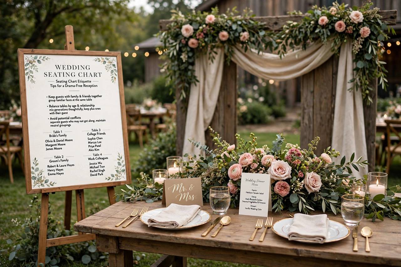 Sweetheart table for the couple decorated with flowers at a wedding reception