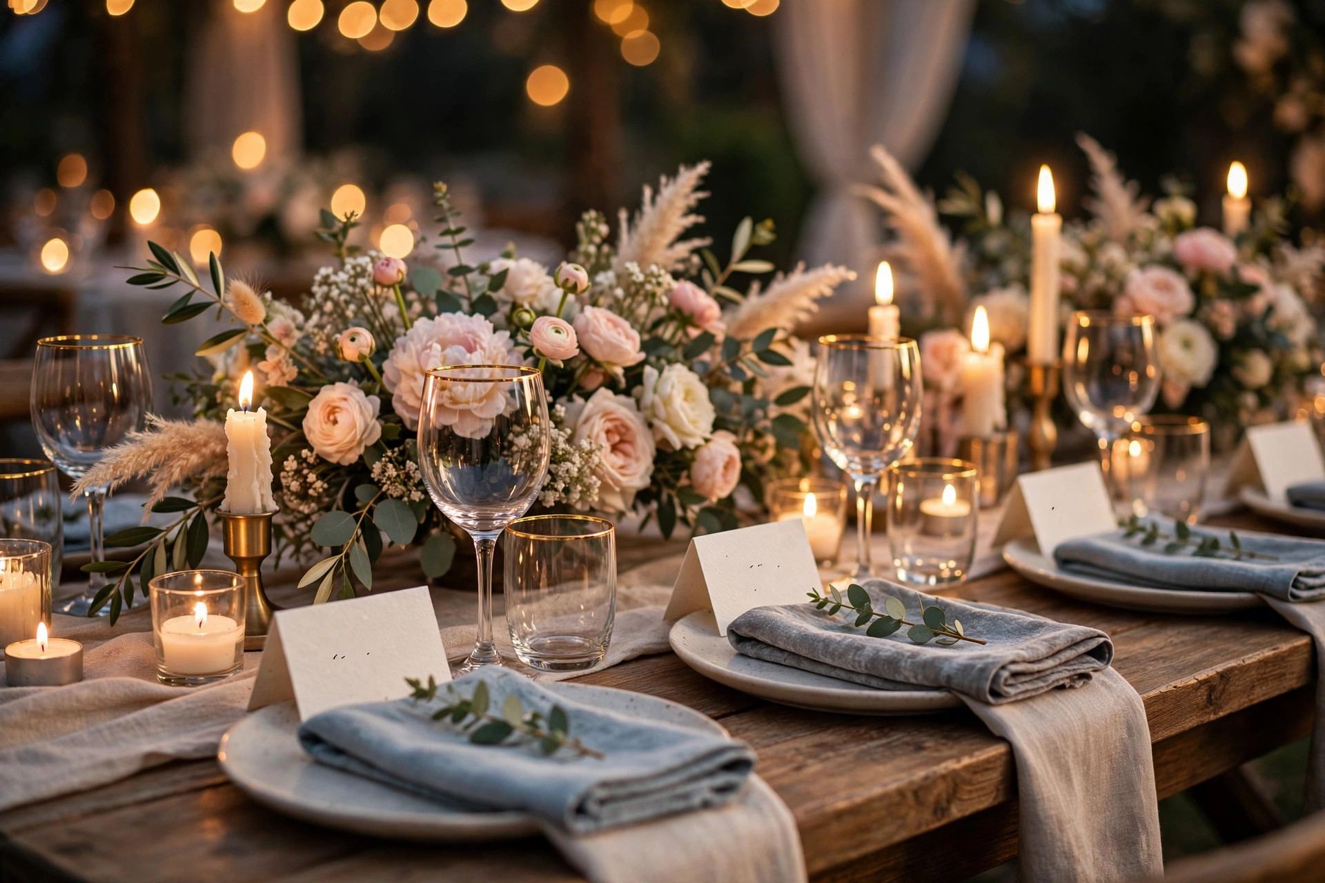 Elegant wedding reception table with handwritten place cards — wedding seating chart ideas