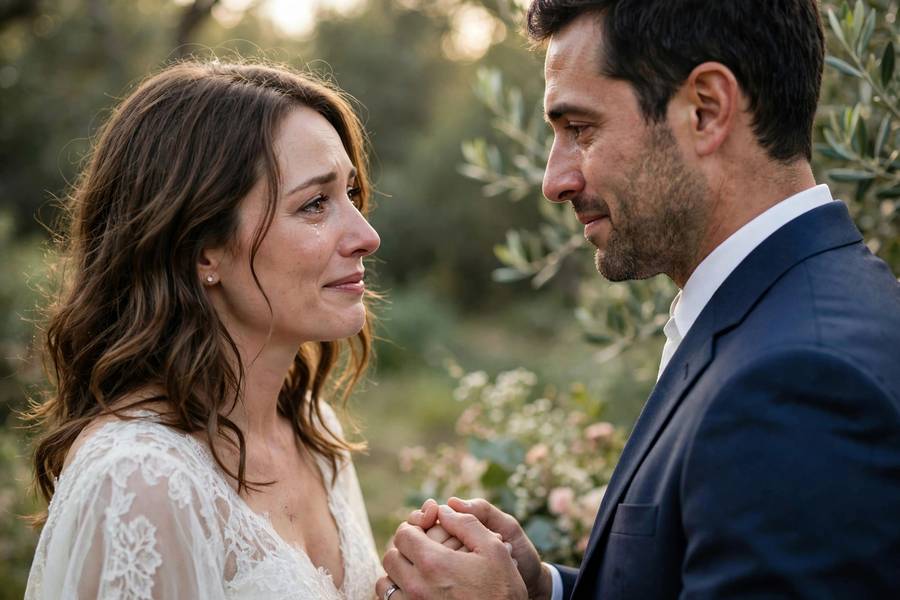 Couple exchanging vows outdoors