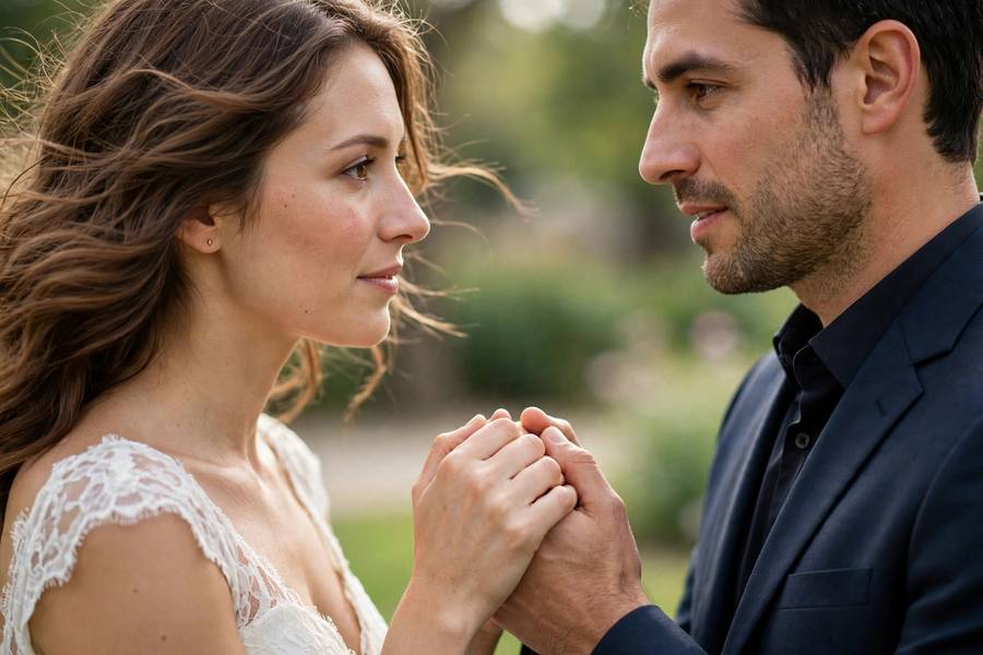 Emotional vow exchange moment