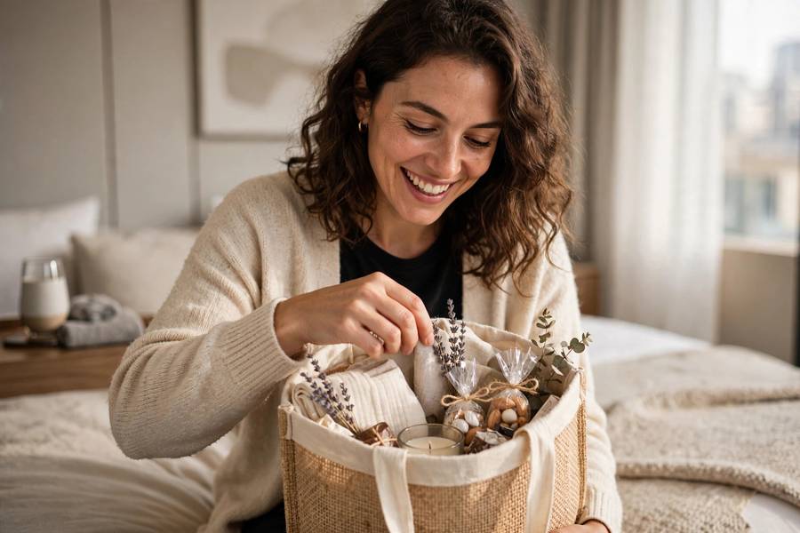 Guest opening a wedding welcome bag