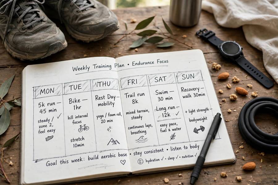 Weekly training planner with endurance workout schedule