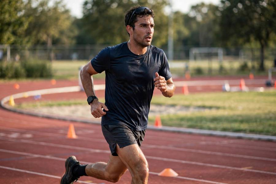 Runner doing Tuesday interval quality session