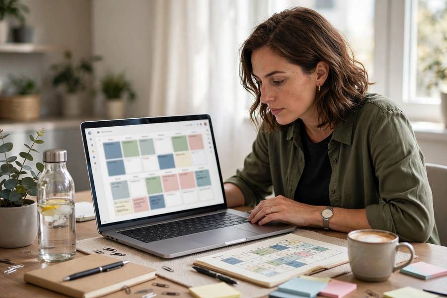 A marketer reviewing an AI agent's drafted content calendar