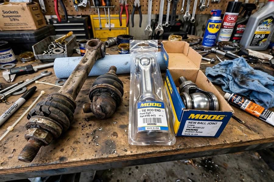 Worn suspension parts that cause wheel misalignment over time
