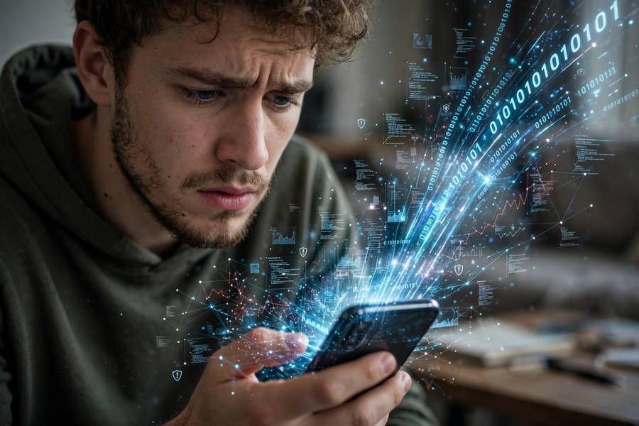 Person realizing how much data flows from their smartphone usage