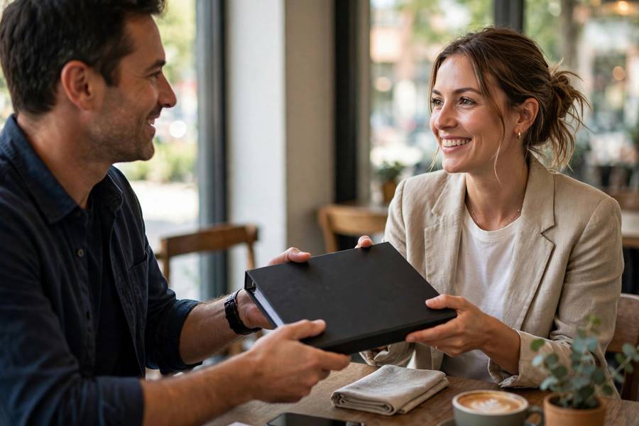 New franchise owner receiving operations manual