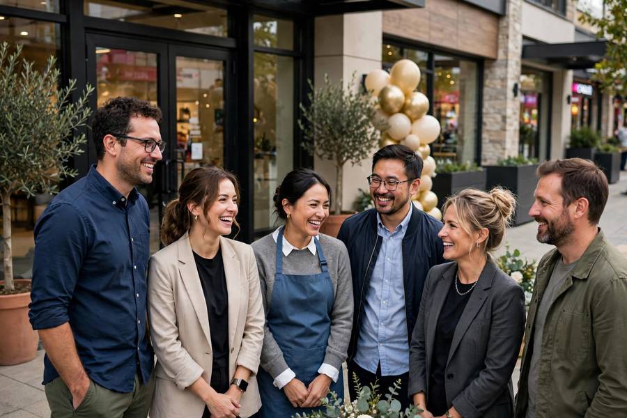 Franchise grand opening with support team