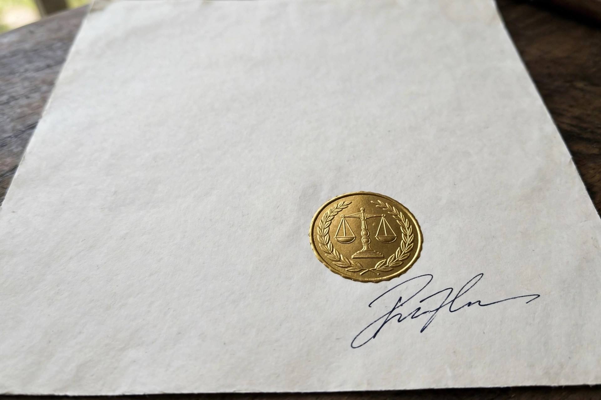 Notary seal and signature on a legal document